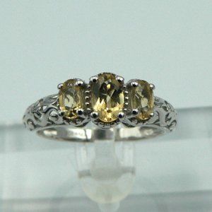 Sz 8 Genuine Brazilian Citrine 3 Stone Ring